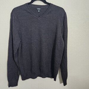Apt.9 Sweater Mens  V-Neck Merino Wool Acrylic Lightweight Pullover Medium Gray